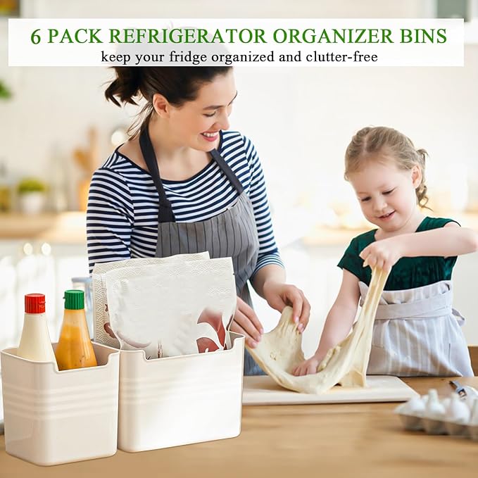 6 Pack Refrigerator Organizer Box, Plastic Refrigerator Side Door Storage Containers, Space-Saving Organizer Bins for Refrige, Refrige Drawers for Fruit and Vegetable (White,S×6) - Image 6