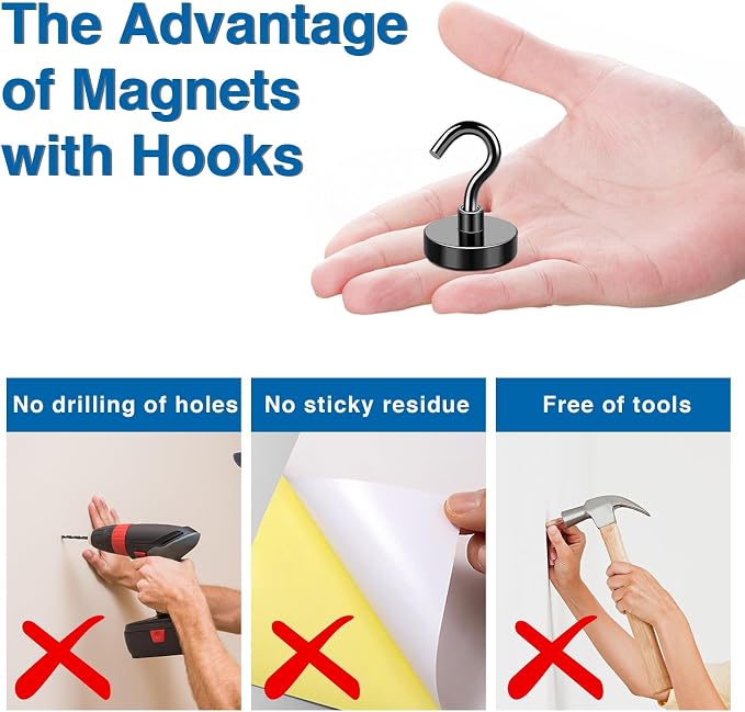 LOVIMAG Magnetic Hooks, Cruise Essentials 2026, 25 Pack-50LBS | Heavy Duty Strong Magnet Hook for Cruise Cabin, Refrigerator Fridge, Ship, Classroom, Kitchen Grills, Black - Image 6