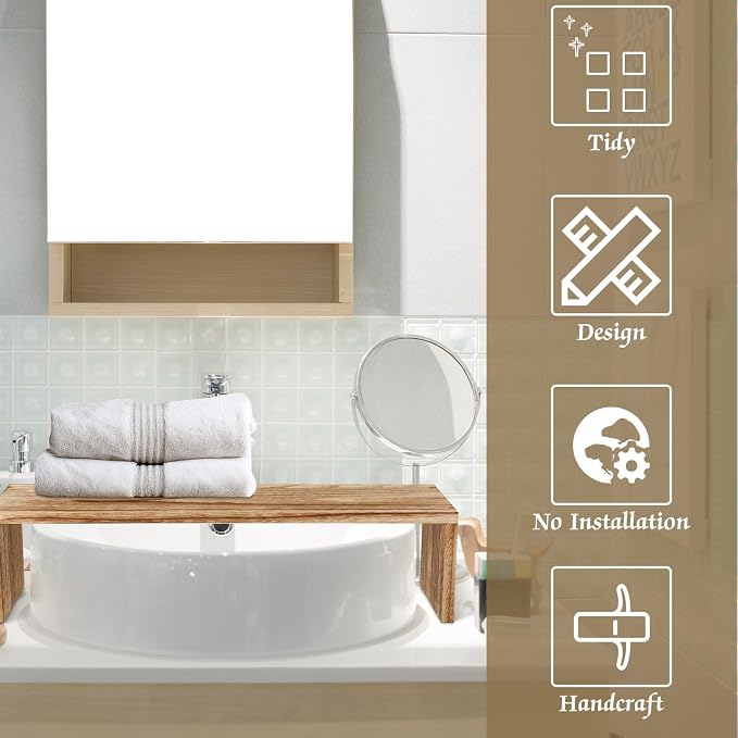 Over the Sink Shelf Bathroom Wood Pedestal Soap Stand Farmhouse Bathroom Decor Decorative Over The Sink Shelf for Kitchen(23.62 x 7.87 x 5.91 Inches,Brown) - Image 4