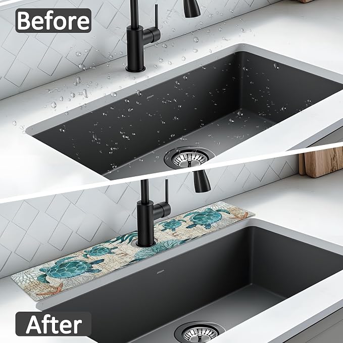 24" X 5.5" Kitchen Sink Splash Guard Faucet Mat Sea Turtles Super Absorbent Fast Drying Faucet Guard & Draining Mat Sink Splash Guard Behind Faucet for Kitchen, Bathroom - Image 6