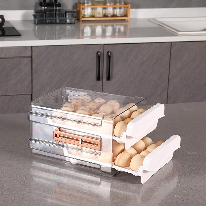 Sooyee Egg Holder for Fridge, Clear, 2 Drawers 40 Eggs | Eggs Organizer for Refrigerator,Space-Saving Egg Container, Clear Acrliy 2-Tier Egg Tray Storage for Kitchen - Image 2