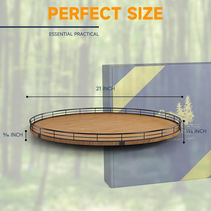 AMH 21-Inch Walnut-Finish Wooden Lazy Susan Organizer for Dining Table | Smooth rotating oak tray with walnut finish for dining tables, kitchen counters, pantries and cabinet storage. - Image 4