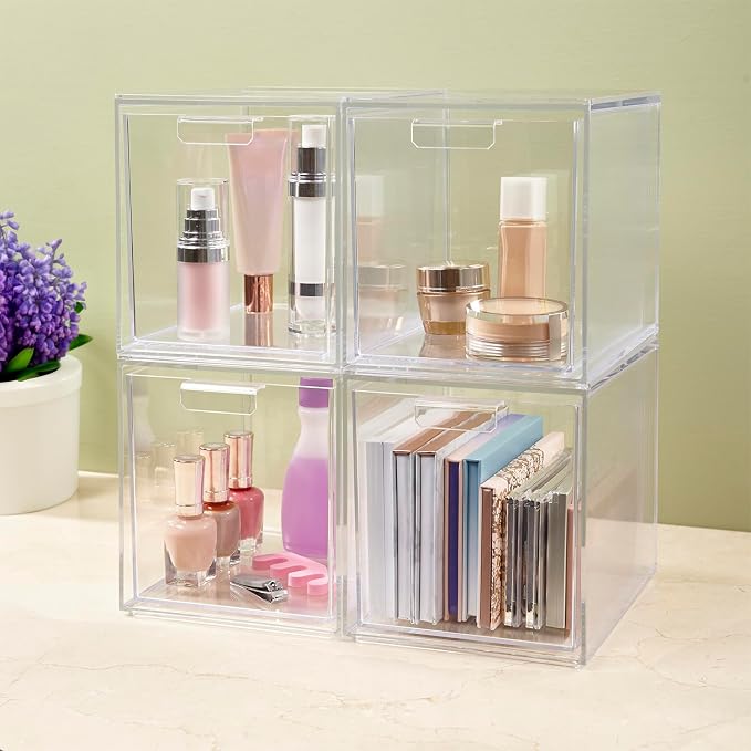 STORi Audrey Stackable Bin Clear Plastic Organizer Drawers | 2 Piece Set | Organize Cosmetics and Beauty Supplies on a Vanity | Made in USA (Pack of 6) - Image 7