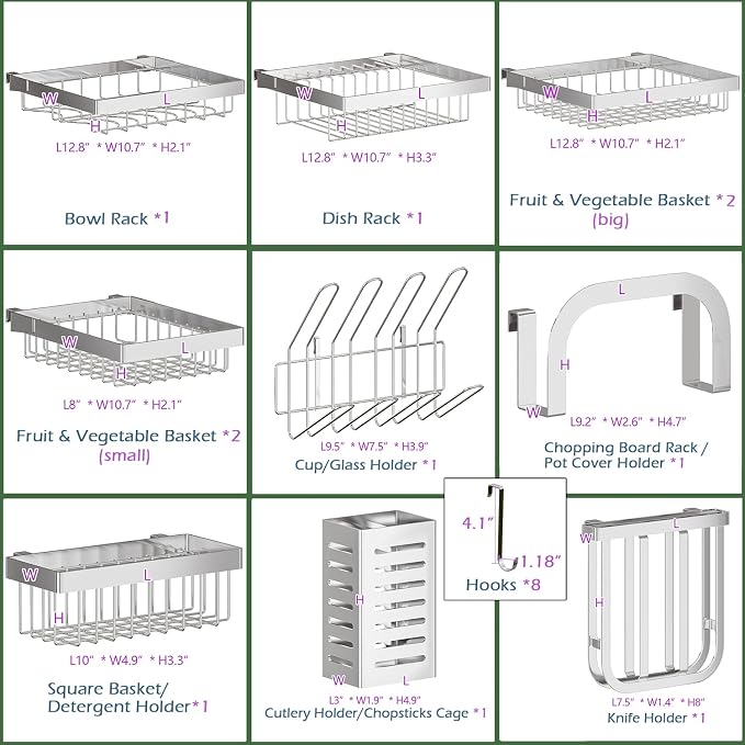 PUSDON Over Sink Dish Drying Rack Stainless Steel, Adjustable Large Dish Drainer for Storage Kitchen Organization Silver 3 Tier - Standard(34"-46") - Image 4
