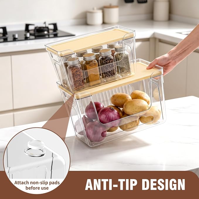 ONEDONE Pantry Organizers and Storage - 2 Set Potato and Onion Storage Bin | Stackable Trash Bag Dispenser,Clear Storage Bins for Onion Potato Fruit,Garbage Bag Dispenser,Kitchen Under Sink Organizer - Image 4