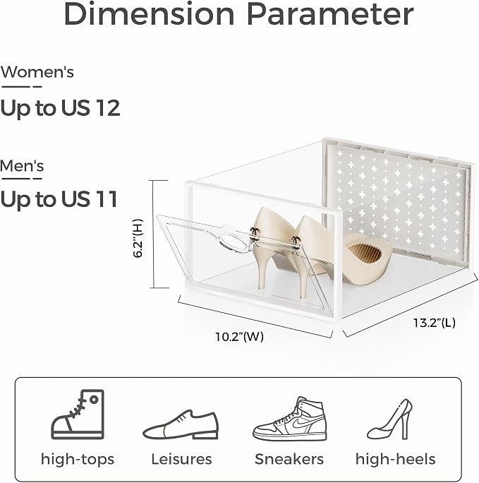 12 Pack X-Large Shoe Storage Boxes, Shoe Organizer Clear Stackable | Fit US Size 11, 6.2” Height, Shoe Dispaly Case Holder Bins Sneaker Storage for Sneakerheads, For Home and Family, White - Image 2