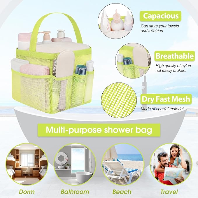 Mesh Shower Caddy Portable - 9 Pockets for College Dorm Room Essential | Large Capacity Mesh Shower Caddy with 9 Pockets, Portable Hanging Toiletry Bag for College Dorm, Gym, Camping and Beach - Image 3