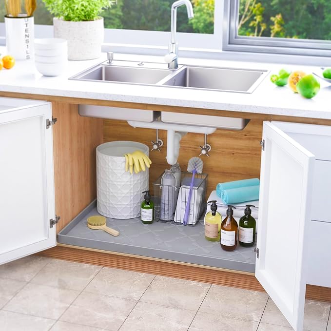 Waterproof Under Sink Mat 22" x 22" Silicone Mat Cabinet Protector | Heavy Duty Deep Drip Tray, Extra Thick Non Slip Liner for Kitchen & Bathroom, Pets, Organizer, Storage, Boots, Home Essential - Image 2