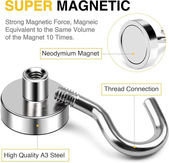 DIYMAG Magnetic Hooks 15pcs 30lbs Cruise Essentials 2026 Magnet Hook | Neodymium Heavy Duty Strong Magnets Hanging Ship Cabins Refrigerator Fridge Classroom Beach Vacation Kitchen Grills Home Tool - Image 5