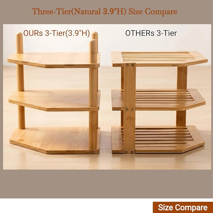 3-Tier Bamboo Corner Shelf, Kitchen Countertop Storage Organizer, Cabinet Plate Rack for Pantry Organization, Bathroom, Desktop, 9.4 x 9.4 x 11.4 Inch - Image 4