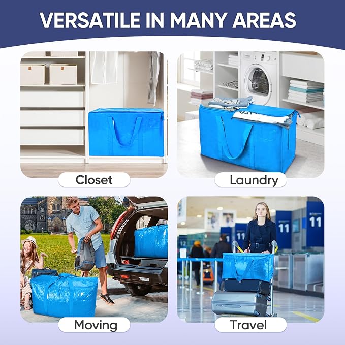 TICONN 2 Pack Extra Large Moving Bags Heavy Duty with Zippers & Carrying Handles, Durable Storage Bags Moving Boxes for Closet Organizers and Storage (2 Pack, Sky Blue) - Image 9