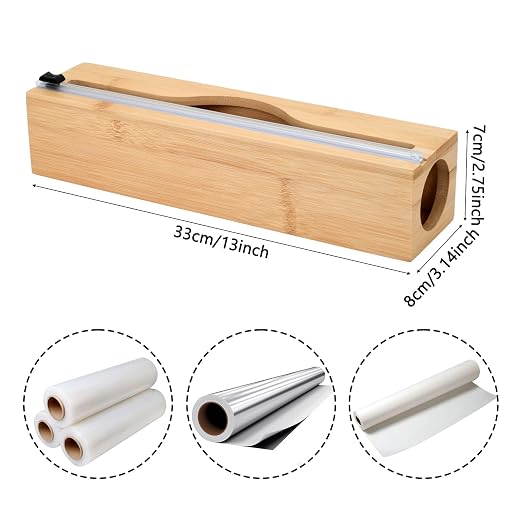 Plastic Wrap Dispenser with Cutter,Cling Wrap with Slide Cutter for Kitchen Storage Organization Holder for 12" Roll - Image 5
