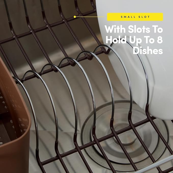Dish Drying Rack & Cutlery Holder 2 Piece Set - Compact Sink-Fitting Dish Drainer with Rubberized Undercoating, Space-Saving Kitchen Organizer for Plates, Cups, Bowls & Utensils in Sink, Bronze Brown - Image 5