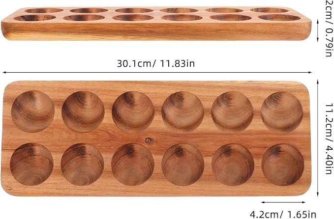 Homoyoyo Wooden Egg Tray 12 Egg Holder for Fridge Kitchen Storage Acacia Wood Fresh Organizer 11.85X4.4X0.78 Inches - Image 3