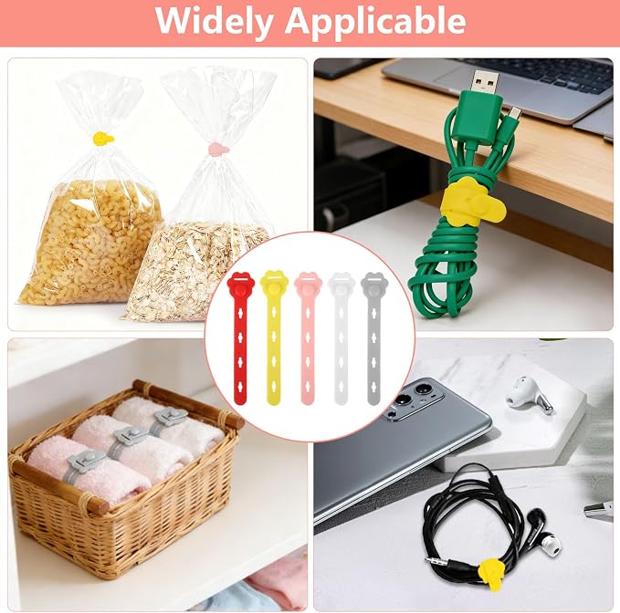 75 Pcs Silicone Cable Ties, Reusable Cable Straps Wire Organizer. | Cable Management Cord Organizer for Fastening Earphone Phone Charger Home Office Desk Kitchen Appliances Cable Cords Wires - Image 4