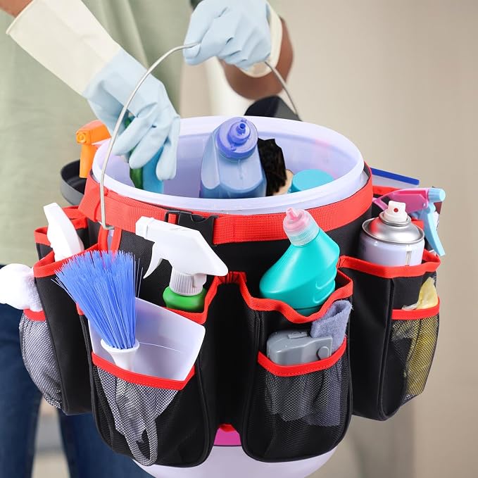 Portable Bucket Cleaning Tool Organizer,5 Gallon Bucket Holder | Home Cleaning Supplies,Foldable Wash Tool Caddy Organizer More Mesh Pockets for Housekeeping,Easy to Use - Image 8