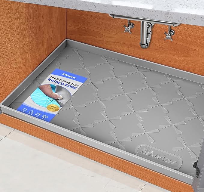 Waterproof Under Sink Mat Silicone 40"x19", Kitchen Cabinet Liner | BPA-Free Silicone Mat with Raised Lip Protects Cabinets from Leaks, Versatile Home Organizer for Bathroom, Pets, Boots, Floor by SIKADEER