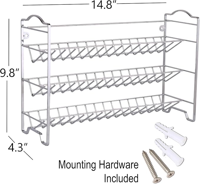 SWOMMOLY Spice Rack Organizer with 24 Round Spice Jars, 396 Spice Labels | Chalk Marker, Funnel Set for Cabinet, Countertop, Pantry, Cupboard or Door & Wall Mount - 24 Jars, 14.8" W × 9.8" H, Silver - Image 5