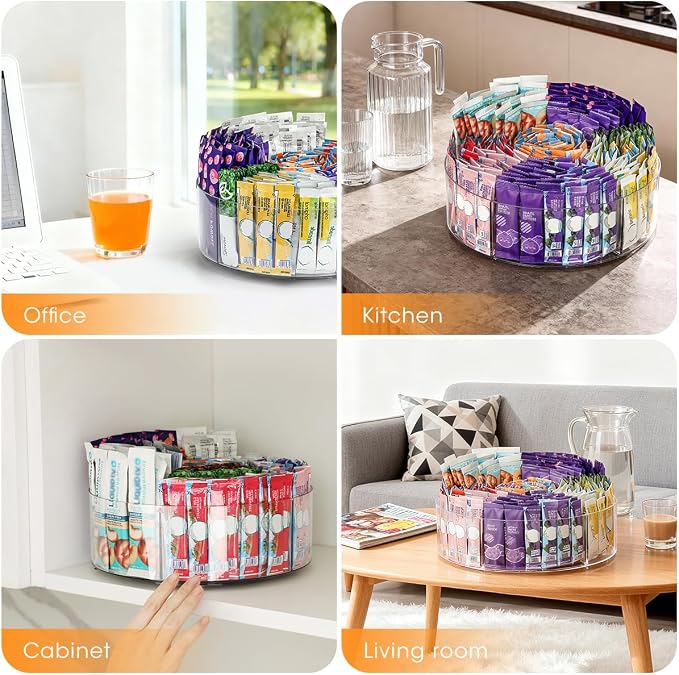 AIEVE Extra Large Drink Packet Organizer, 360° Lazy Susan Rotating Turntable for Larger Powder Drink Mix, Hydration Packets Acrylic Pantry Organizers for Kitchen Storage Organization - Image 8