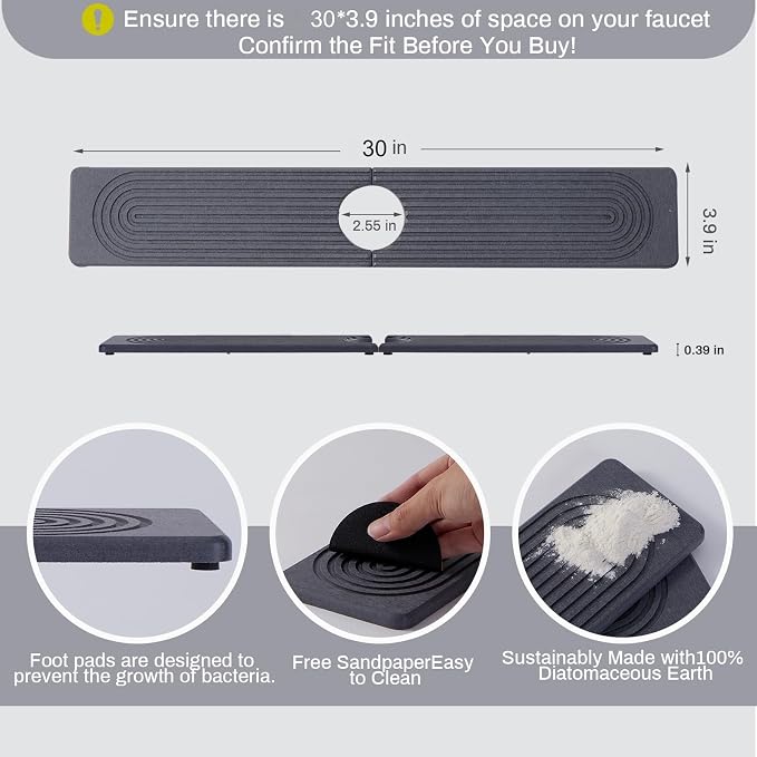 Fast Drying Kitchen Sink Splash Guard, Durable Stone Kitchen Faucet Mat | Sink Splash Guard Water Absorbing Stone Tray for Sink, Counter Protector Matt for Kitchen & Bathroom - Image 2
