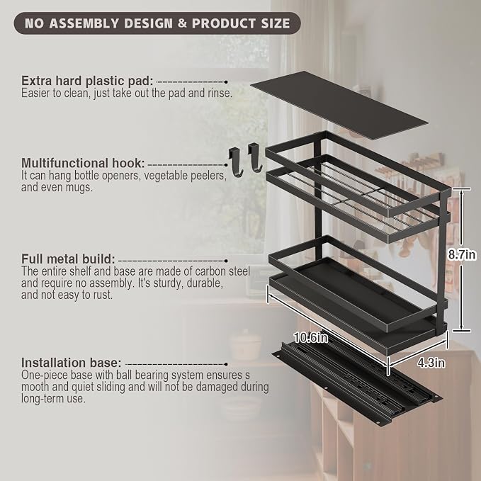Magheo Pull Out Spice Rack Organizer for Cabinet, 4 Pack Metal Seasoning Organizer Slide Out Spice Storage Shelf No Assembly Vertical Spice Rack Pullout for Kitchen & Bahthroom No Drill(2 Tier,Black) - Image 6