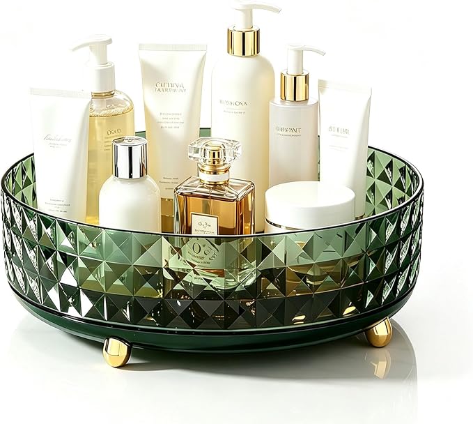 Makeup Perfume Organizer, 9 Inch /23cm 360 Degree Rotating Skincare Organizer, Cosmetics Organizer for Dresser Bathroom Bedroom Countertop Kitchen Pantry Cabinet Vanity Tray Refrigerator, Dark Green by Himilucky