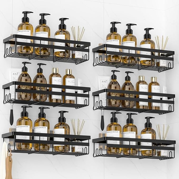 WOWBOX 6 Pack Adhesive Shower Caddies, No Drill Bathroom Shelves, X-Large | Stainless Steel Shower Shelf, Hanging Shower Organizers for Bathroom Storage, Home Decor, Bathroom Accessories by WOWBOX