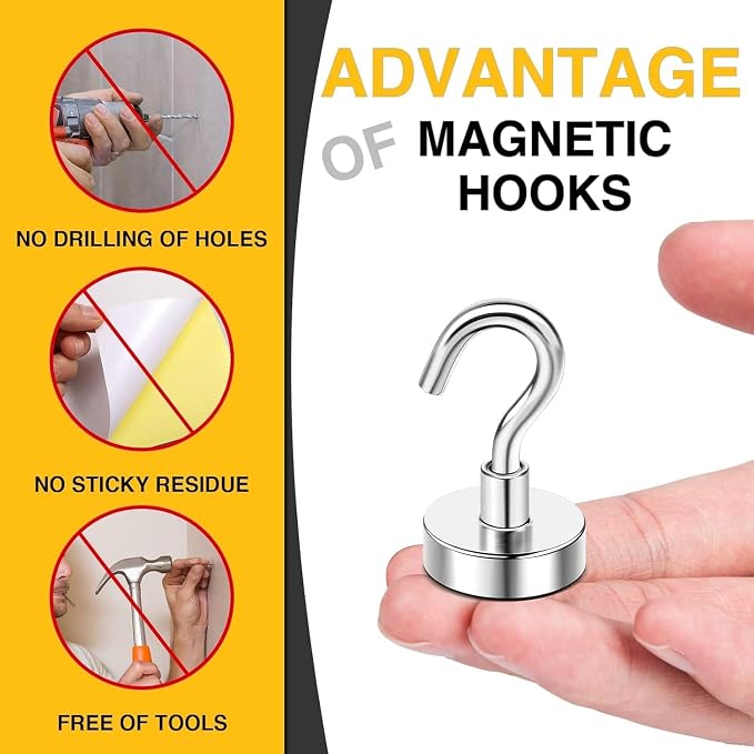 DIYMAG Magnetic Hooks 120pcs 30lbs Cruise Essentials 2026 Magnet Hook | Neodymium Heavy Duty Strong Magnets Hanging Ship Cabins Refrigerator Fridge Classroom Beach Vacation Kitchen Grills Home Tool - Image 4