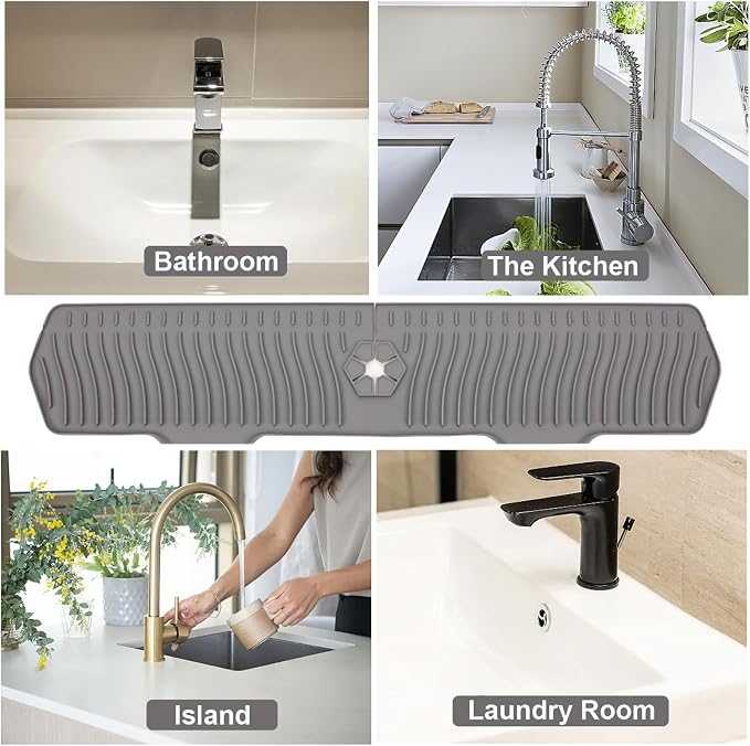 Kitchen Sink Splash Guard 29.7 X 5.7 In, Large Size Kitchen Sink Splash Guard, Silicone Sink Faucet Drying Mat, Faucet Mat Splash Catcher, Multipurpose For Kitchen Sink, Bathroom (Gray) - Image 5