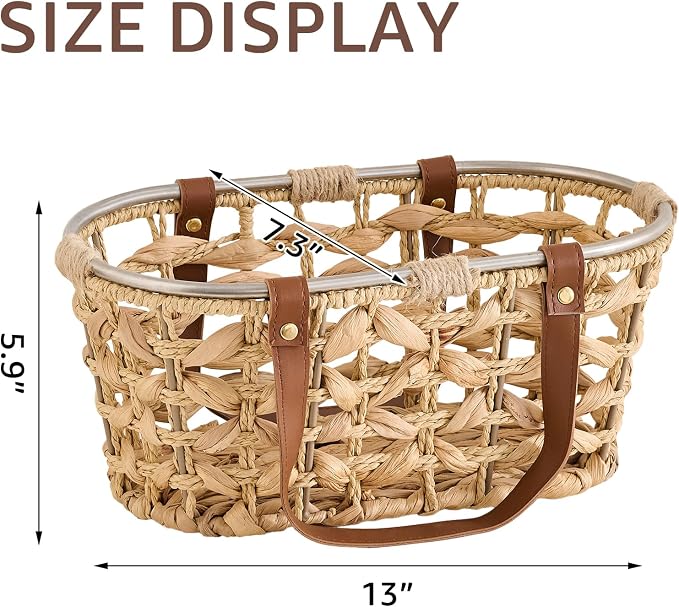 Egg Baskets for Collecting Fresh Eggs Farmhouse Handmade Wicker Hyacinth Egg Collecting Basket with Handle - Image 3