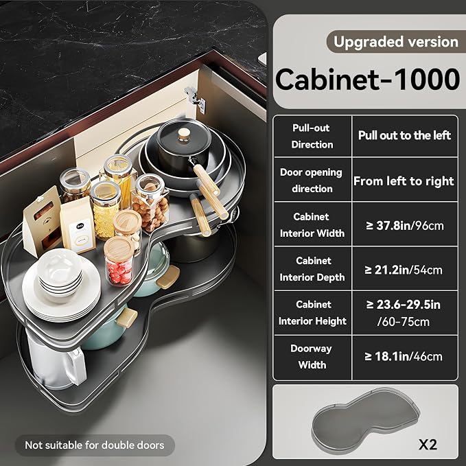Blind Corner Cabinet Pull Out Organizer, 2-Tier Shelf, Adjustable Height | Fits 18" Cabinet Openings, Left Swing for Right Hinges, Adjustable Height Design, Blind Corner Cabinet for Kitchen Storage - Image 3