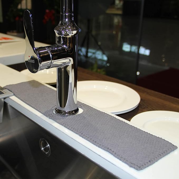 28'' Extended Kitchen Sink Faucet Absorbent Mat, Fabric | Sink Splash Mat|Faucet Drip Catcher|Sink Water Drying Mat by JUMYGEAR