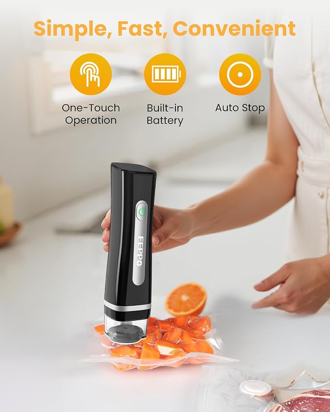FEPPO Vacuum Sealer for Food with Visible Water Tank, Handheld Saver Compact Vacuum Sealer Machine with 30 Reusable Bags for 6X Preservation & Fresh, Black - Image 4