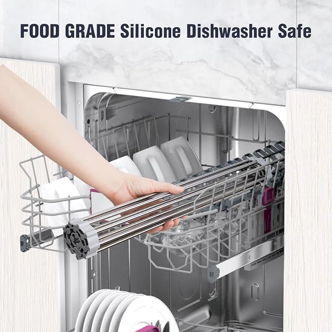 Tomorotec 17.7" x 15.5" Roll Up Dish Drying Rack Over Sink Drying Rack Sink Cover Kitchen Sink Accessories Gadget Multipurpose Organizer Foldable Stainless Steel Drainer (Grey) (Pack of 2) - Image 7