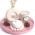 Oroyutor 9-Inch Oak Lazy Susan Decorative Tray, Pink Finish | Rotating oak tray organizes spices, toiletries and decor on kitchen counters, bathroom vanities, dining and coffee tables. by Oroyutor