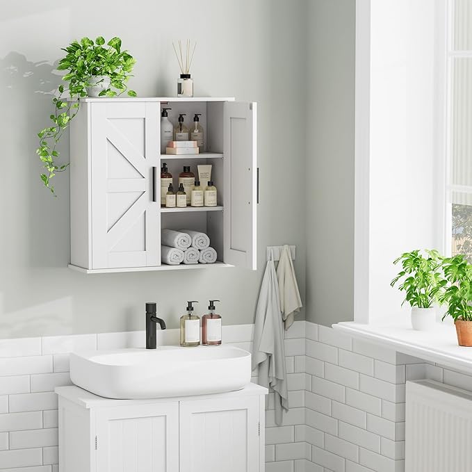 Homleke Bathroom Wall Cabinet, Medicine Cabinet with Adjustable Shelves | 3-Tier Wall Mounted Over Toilet Storage with Barn Doors, for Bathroom, Kitchen, Entryway, Laundry Room, White, (7.9" D) - Image 7