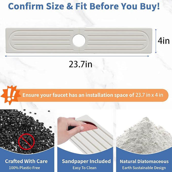 Kitchen Faucet Mat, Diatomite Sink Faucet Mat Splash Guard for Kitchen, Water Absorbing Stone Tray for Sink, Quick Drying Faucet Mat for Kitchen Sink, Absorbent Stone Drying Tray for Bathroom Counter - Image 3