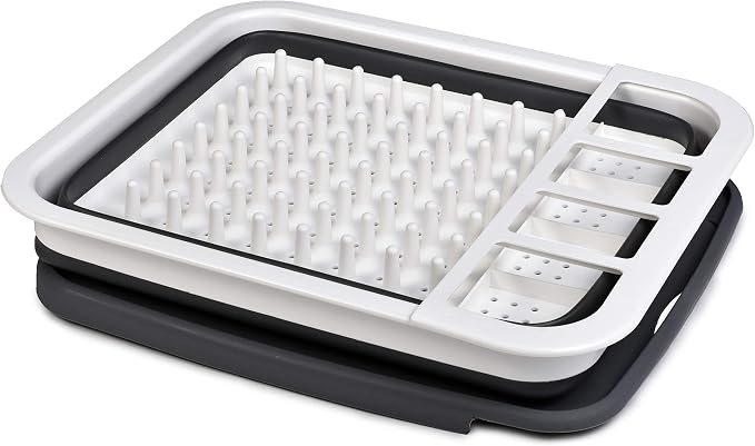 Masirs Pop-Up Collapsible Dish Drying Rack: Convenient Storage, Drains into Sink, Eight Large Plate Capacity, Sectional Cutlery and Utensil Compartment. Compact and Portable Design. - Image 4