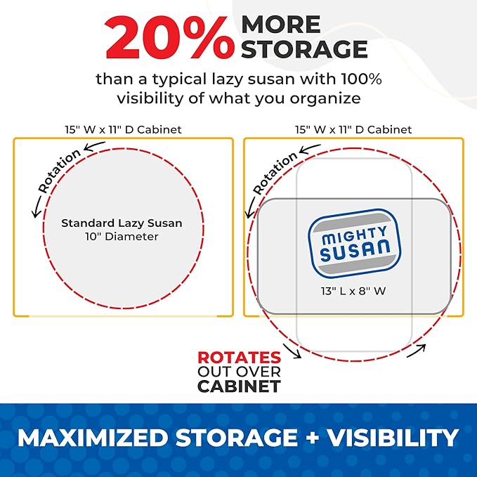 2-Tier Lazy Susan Organizer for Cabinet, Steel Reinforced | Two Rotating Steel-Reinforced Shelves, Holds 30 lbs, 360-Degree Rotation, 2 Bonus Clear Bins, BPA-Free, Patented USA Design - Image 4