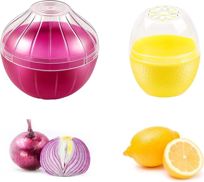 Fruit and Vegetable Shaped Savers Storage Containers for Fridge Vegetable | Magicaleast Onion Tomato Lemon Green Pepper and Garlic Containers by Magicaleast