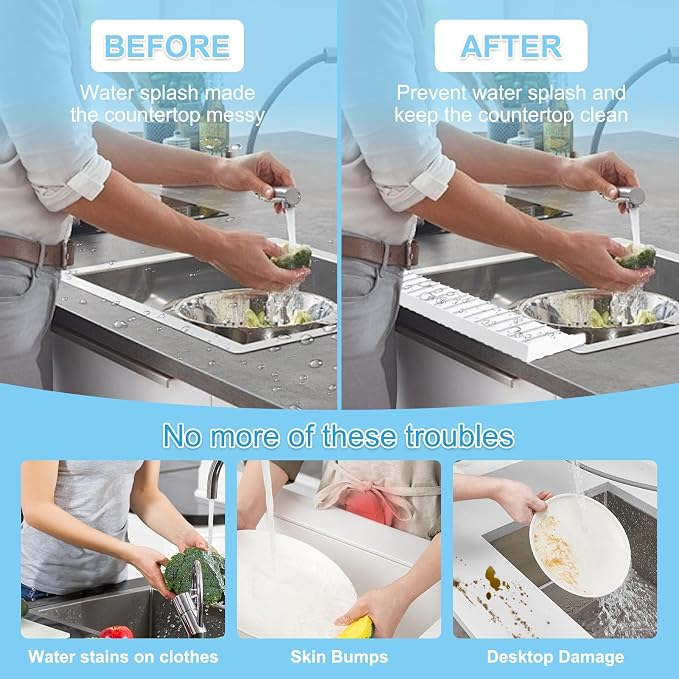 Silicone Sink Edge Protectors 4" x 24", Upgrade Kitchen Sink Splash Guards With Suction Cup, Splash Guard For Bathtub Sink, Countertop Protectors For Quartz Kitchen Sink（Transparent White） - Image 4