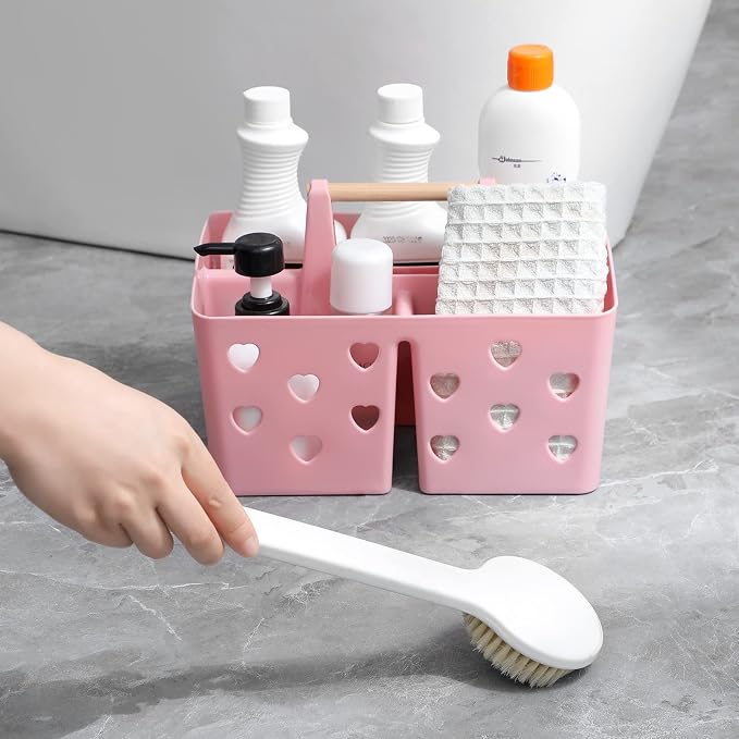 Portable Shower Caddy Plastic Shower Basket Organizer with Handle, Pink | Divided Bathroom Caddy Storage Cleanning Caddy Tote for College, Dorm Room, Kitchen - Image 4