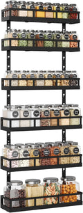 X-cosrack 6-Tier Wall-Mounted Spice Rack Organizer with Mixed Basket Sizes, Height-Adjustable Hanging Spice Shelf for Kitchen Pantry Cabinet, Large-Capacity Seasoning Holder, Black by X-cosrack