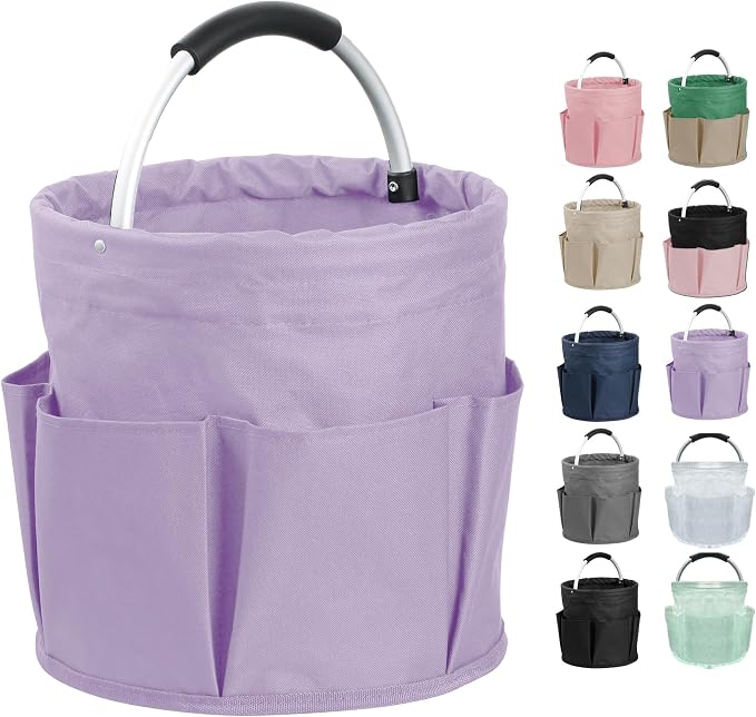 17L Purple Shower Caddy for Women, Foldable Cleaning Caddy with Handle and 6 Pockets, 600D Oxford Fabric Garden Tool Bag, Multifunctional Storage Basket for College, Dorm, Family, Purple by IHOMAGIC