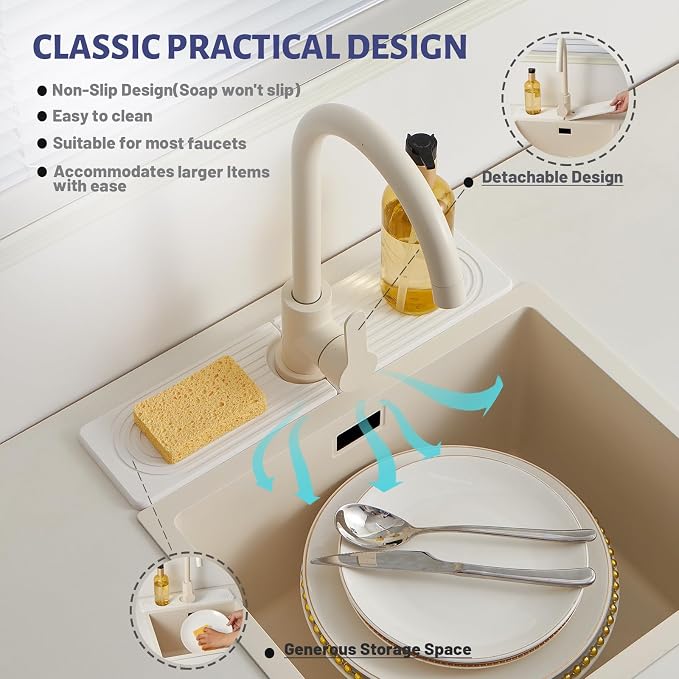 Stone Faucet Mat for Kitchen Sink, Faucet Mat Fast Drying Diatomite | Sink Splash Guard Water Absorbing Stone Tray for Sink, Counter Protector Matt for Kitchen & Bathroom - Image 5