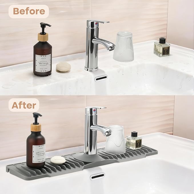 24 Inch Faucet Mat for Kitchen Sink, Kitchen Sink Splash Guard | Sink Protector, Upgrade, Silicone, 10°Slope Fast Self-draining, Snap Lock Fit for Kitchen and Bathroom Countertop - Image 6