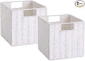 Wicker Storage Basket, Set of 2 Hand-Woven Storage Baskets for Organizing, Foldable Cube Storage Bins, 11 Inch Wicker Storage Baskets for Shelves and Decor, Square Closet Organizer, White by Vagusicc