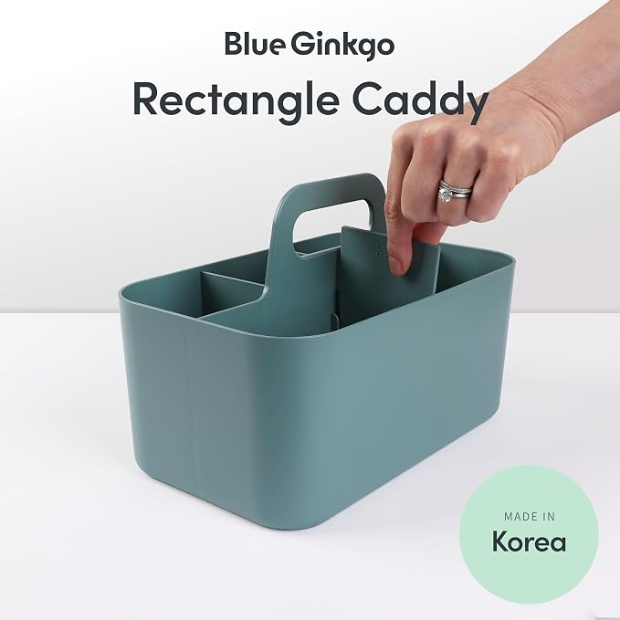 BLUE GINKGO Stackable Organizer Caddy, Rectangle, Green, Made in Korea | Portable. Adjustable. Home, Office & School Storage. - Image 2