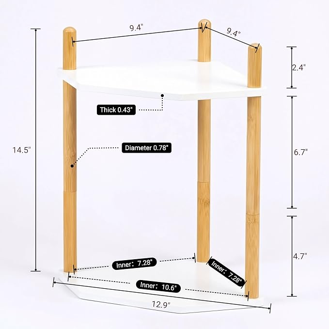 2-Tier Extra Tall Bamboo Corner Shelf, Kitchen Countertop Wine Bottle Organizer, Corner Counter Storage Rack for Pantry, Spice & Wine Organizers and Storage - Image 6