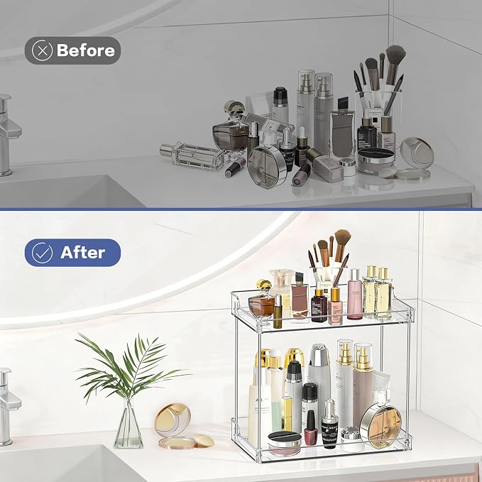 2 Tier Bathroom Counter Organizer, Clear, Rectangular | Tiered Skincare Organizer Bathroom Shelf for Vanity Countertop, Kitchen, Sink Storage, Holds Makeup, Perfume, Beauty Supplies - Image 5